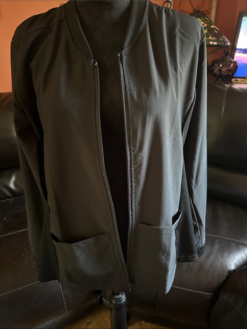 Black Bomber Jacket with Front Pockets - Women